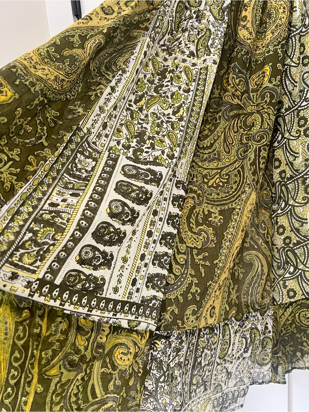 Solitaire Patchwork Print Paisley Boho Maxi Skirt Smocked Waist Size S - Picture 3 of 10